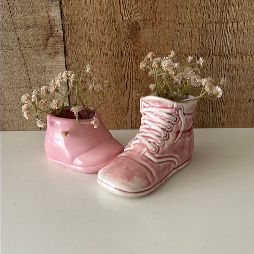 Vintage Pink Ceramic Shoe Planters